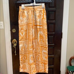 Orange and White Patterned Women's Pants